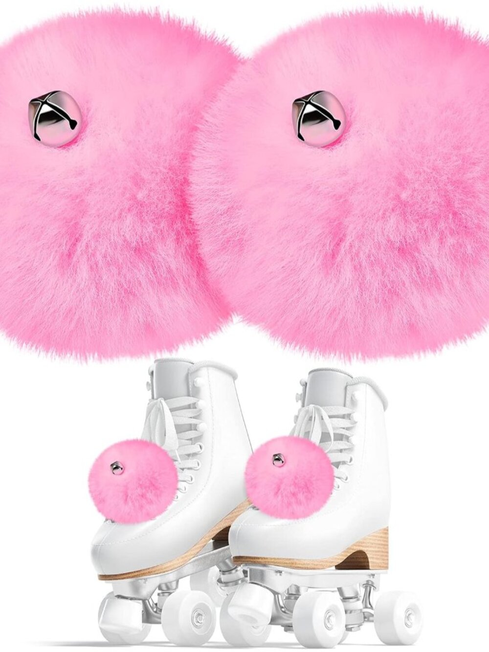 2 Pieces Roller Skate Pom Poms with Bells for Women Girls Princess Fluffy Tie on